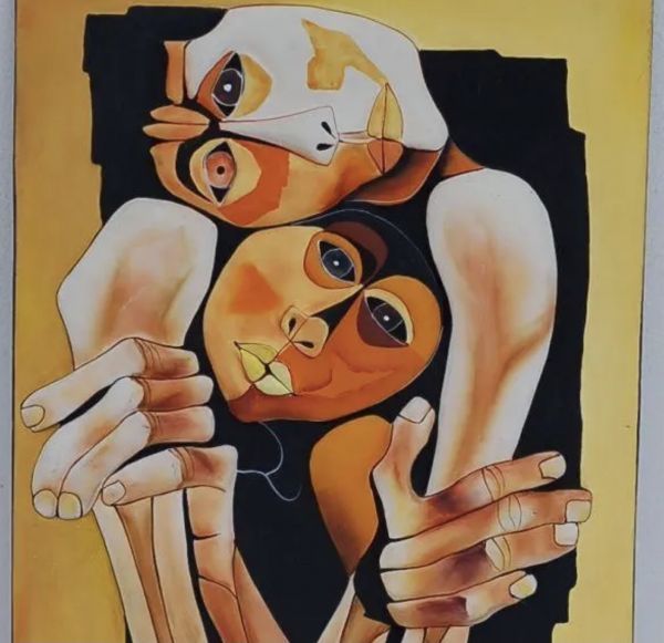 K3439 1980s فن الفخار أوزوالدو غواياسامين كائن أوزوالدو غواياسامين الجدار الشنق ملصق فني أنيق الإكوادور بيكاسو, عمل فني, تلوين, رسم الباستيل, الرسم بالتلوين