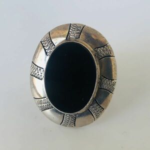 M109* ultra elegant *vintage*1950s*13.5 number * ring * ring * black onyx * silver 925*meki deer n jewelry * Power Stone * fashion *SILVER*antique