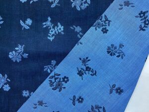 158603《生地の切売》花柄 ネイビー 紺色 ダブルガーゼ ジャカード 綿100% 【50cm単位】