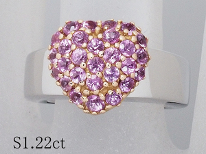 清水屋《送料無料》ピンクサファイア/1.22ct ハートモチーフ リング K18YG/WG 11.5号