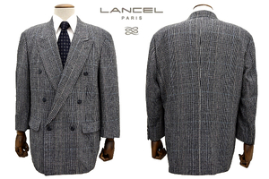 L-1799★超美品★LANCEL PARIS ランセル パリ★秋冬 シルク ウール ツイード 日本製 チェック ダブル テーラード ジャケット ブレザー48