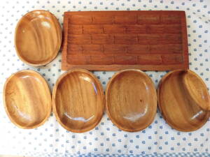 木製　木の器6個　長角皿　トレイ1、お皿鉢5