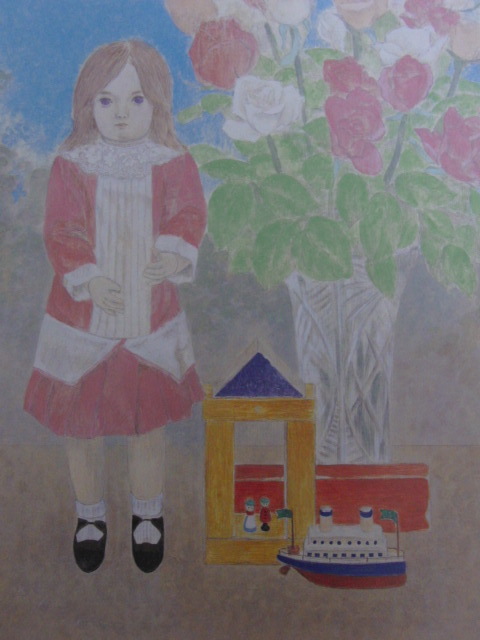 桥本博康, [娃娃和花], 来自罕见的装裱艺术收藏, 包含新框架, 状况良好, 已含邮费, 绘画, 油画, 肖像