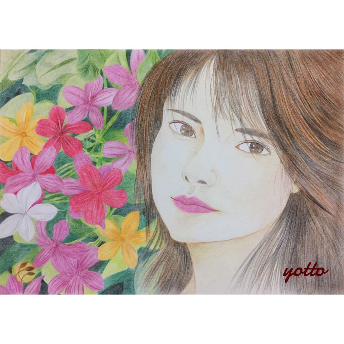 Colored pencil drawing Rei A4 with frame◇◆Hand-drawn◇Original drawing◆Yotto◇, artwork, painting, pencil drawing, charcoal drawing