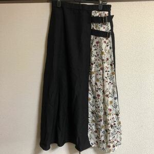 レディース　ロングスカート Lサイズ 黒ｘ花柄