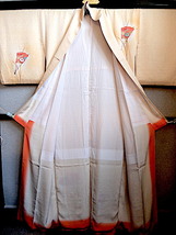 15491-1) オレンジ系扇文付下げ　身丈161　裄66　袖丈49　前巾25　後巾30_画像4