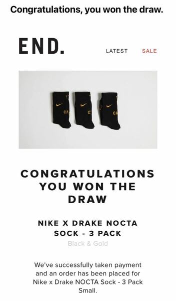 NIKE × DRAKE NOCTA Sock 3Pack Black&Gold Small 22cm-24cm END当選品 海外正規 新品 ナイキ ノクタ 黒 金 靴下 3足セット Socks Sサイズ