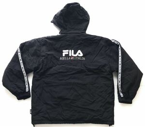 フィラ 肉厚 中綿ジャケット ナイロンパーカー フード収納　　総柄裏地 FILA 袖ロゴライン 裾ドローコード 早1402