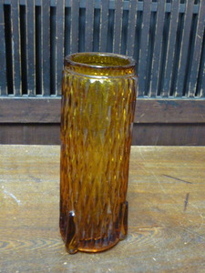  Showa Retro vase amber pair attaching flower base amber Press glass one wheel .. interior display 