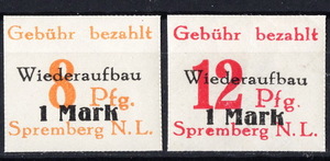 ★1946年 ドイツの都市 シュプレムベルク - 「額面加刷」 2種完 未使用(NH.LH)(MI#17B-18B)★VD-156