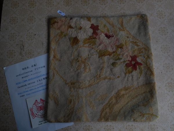 オールド絨毯carpet old cushion cover クッションカバー⑤no.106 ウールwool 大体40cm位x40cm位 手織紡ぎ handmade ハンドメイド, クッション, 一般, 正方形