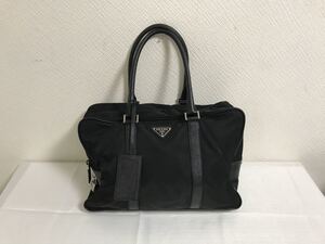美品本物プラダPRADA本革レザーナイロンビジネスボストンバッグトートハンドバック旅行トラベル黒ブラックメンズレディース