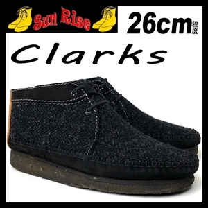 即決! Clarks クラークス メンズ 26cm程度 UK8G チャッカブーツ デザートソール 黒 ブラック カジュアル シューズ 本革 レザー 革靴 中古