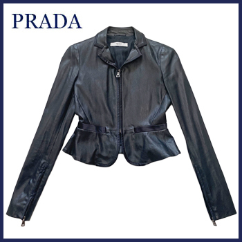 新品プラダ　ピッタリレザージャケット　黒　#38　PRADA★