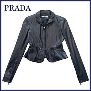  new goods Prada exactly leather jacket black #38 PRADA*