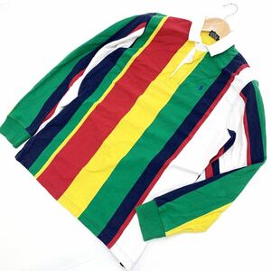 POLO RALPH LAUREN ☆ カラフル ラスタカラー ストライプ 長袖 ポロシャツ L アメカジ ストリート ゆるだぼ 古着 ポロラルフローレン■L92