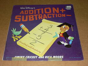 LP(米盤)／ディズニー知育　「ADDITION(足し算)　＆ SUBTRACTION(引き算)」　JIMINY CRICKET＆RICA MOORE／濡れ痕少々、ほぼ美盤、美再生