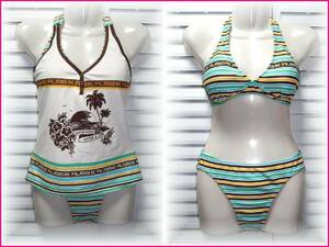 klieito fashion separate swimsuit tankini set 7 number /S white ground × border 
