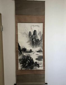 Art hand Auction 中国题字挂轴山水手写 175 71 中国艺术, 绘画, 日本画, 景观, 风与月