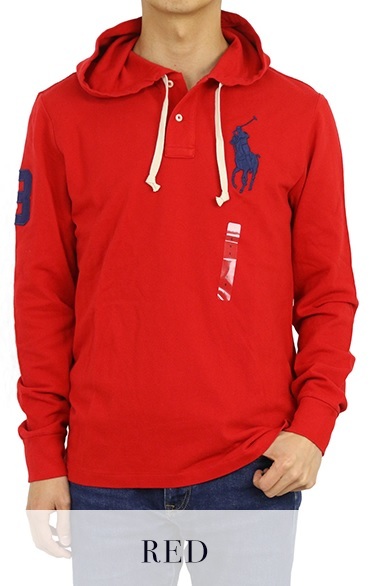 新品 アウトレット 1705 Mサイズ フード付き 長袖 ポロ シャツ polo ralph lauren ポロ ラルフ ローレン 赤 RED