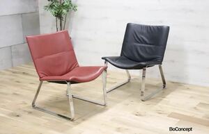 GMDH13 ○ BoConcept / ボーコンセプト Jetチェア 2脚セット レザー ラウンジチェア 赤&黒 定価約31万 北欧 デンマーク シングルソファ