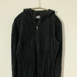 PUMA ベロア ジップアップパーカー ブルゾン 黒 S/Pサイズ〈古着 used〉フード裏メッシュ プーマ　A17