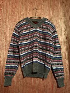 BEAMS HEART wool 100% nordic pattern knitted sweater ( old clothes beautiful goods used) Beams B3