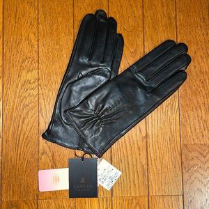 《新品》LANVIN COLLECTION ランバンコレクション 日本製 おしゃれな革手袋M、ブラック