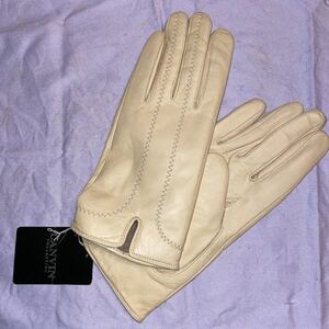 《新品》LANVIN COLLECTION ランバンコレクション 日本製 おしゃれな革手袋M、アイボリー
