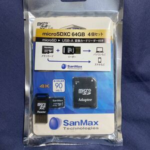 新品☆64GB SDXC microメモリーカード　4個セット　カードリーダー付