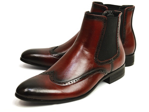 新品■27cm サイドゴアブーツ 紳士靴 フォーマル イタリアン メンズ ブーツ ドレスシューズ 革靴 ビジネス ウイングチップ Zeeno 男 靴