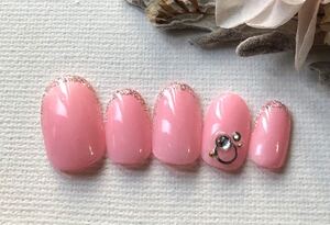 No.38 ネイルチップ ■現品■ ピンク ラメ フレンチ スワロフスキー