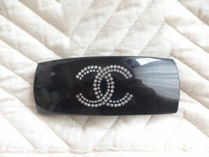 * бесплатная доставка * Chanel CHANEL*W стразы CC Mark чёрный заколка (USED)*