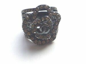 * free shipping * Chanel CHANEL* gunmetal black turtle rear rhinestone ring ring (USED* with defect )*