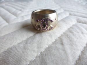 * free shipping * Chanel CHANEL*CC Mark & pink rhinestone ring ring (USED* with defect ) *