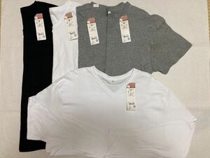 未使用 ★ 厚地 Vネック Tシャツ M 紳士 半袖 4枚 / 長袖 1枚 遠赤外線加工 綿100% ★ E195