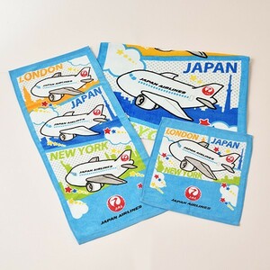 即決♪新品未使用♪ JAL 日本航空 飛行機 ウォッシュタオル 綿100% タオル 34×35cm アメニティグッズ