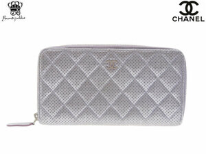 【Used 通常品】シャネル CHANEL パンチングマトラッセ 長財布 箱 ギャランティーカード リボン付き シリアル有り マトラッセ シルバー金具