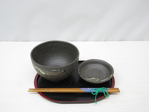 ★YC3147　未使用品　和食器　4点セット　大鉢　小皿　箸　トレー　丼　どんぶり　盛鉢　昭和レトロ　送料無料★