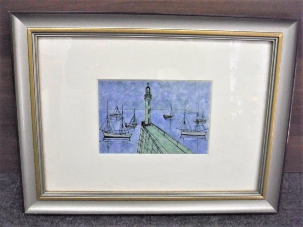 Ceramic board painting Port town scenery Framed Signed 1/3 950217L966DP, artwork, painting, others