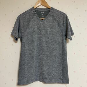 【美品】UNIQLO ユニクロ DRY EX グレーカラー Sサイズ ポリエステル100 VネックTシャツ 半袖Tシャツ