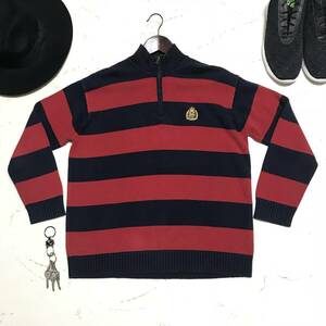 ★Ralph Lauren ラルフローレン★メンズ★ハーフジップ★ボーダー柄 ニットセーター★size L★赤 ネイビー★ラガー★ニット★