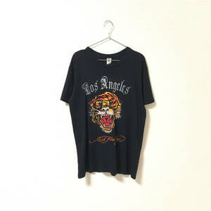 美品★ED HARDY エドハーディー★メンズ 半袖 トラ タイガー プリント Tシャツ 黒 ブラック size M