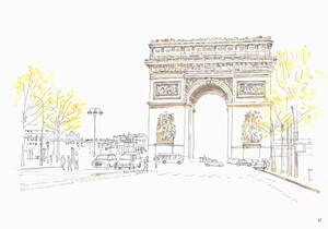 ヨーロッパの街並み・フランス・パリ・秋の凱旋門・F4画用紙・水彩画原画