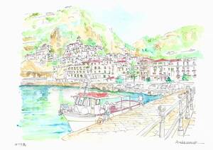Art hand Auction 世界遗产城市景观, 意大利, 卡普里岛, F4绘图纸, 原创水彩画, 绘画, 水彩, 自然, 山水画