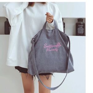 2way コーデュロイトートバッグ ショルダーバッグ ロゴ入り 通勤 通学用 マザーズバッグ レッスンバッグ