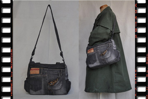 V up cycle Denim 2way bag DB-1th22 utility bag used li* make-up Denim .. connection . eko convenience 