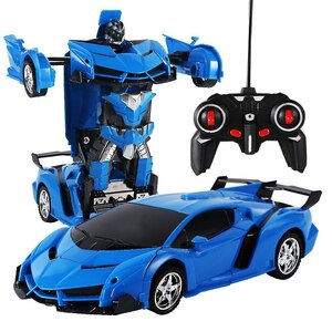 かっこいい！ ラジコン ロボット 車 ブルー 男の子 大人の趣味 おもちゃ プレゼント 誕生日 トランスフォーマー リモコン付き　xq0513