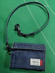 * Porter x LEVI*s Levi's collaboration red tag Vintage manner Denim cloth 2. folding purse wallet code attaching indigo beautiful goods!!!*