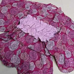 #SQ15 branshes ブランシェス 90 女の子 女子 浴衣 浴衣ドレス 3点 セット ピンク 花柄 バラ お祭り 縁日
